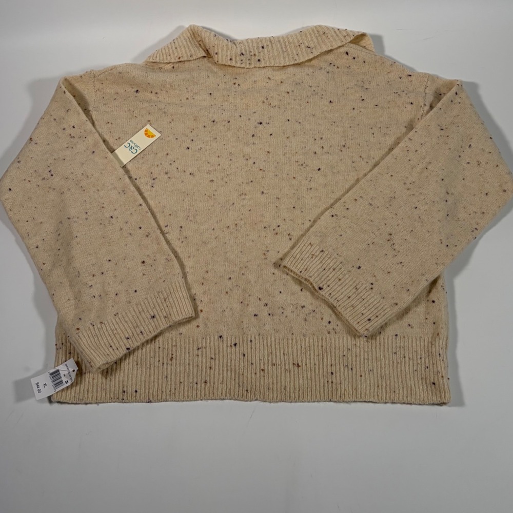 C&C California Sweater XL NWT Beige Speckled Collared V Neck Relaxed Kni - Picture 3 of 7